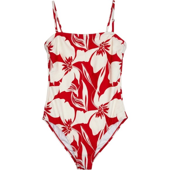 Shade & Shore Other - Shade & Shore Red White Floral One Piece Swimsuit Adjustable Straps Medium